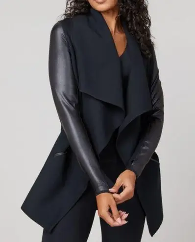 Spanx  Faux Leather Drape Front Jacket Very Black Edgy Motorcycle Gothic Coat XS - Image 1