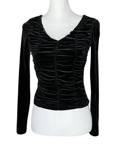 Vintage 80s 90s Black Velvet Gothic Ruched Going Out Top XS Whimsigoth Punk Goth