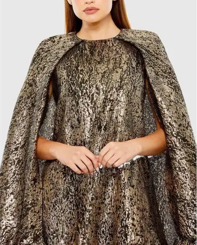 Mac Duggal  NWT High Neck Cape Sleeve Metallic Trapeze Dress in Bronze Size S