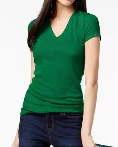 Inc international  Concepts Ribbed Short Sleeve Green V-Neck Top Large