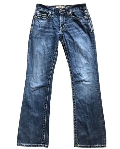 BKE Blue Flare Wide Leg Jeans with Vintage Distress