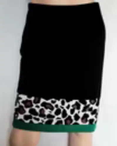 MARCCAIN Marc Cain Black and Leopard Print Pencil Skirt Size 1 Green Trim