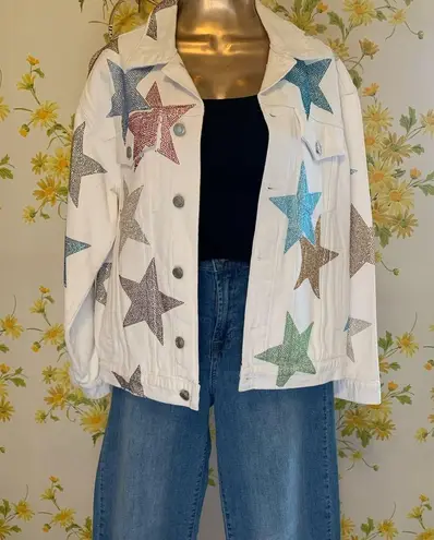 All The Stars Rhinestone Denim Jacket in White size M Size M
