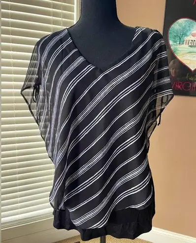 BCX Top with Black White Stripe Overlay NWT
