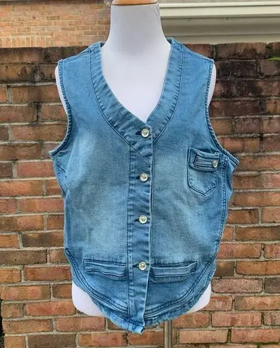 None Faded Denim Fashion Button Vest M/L