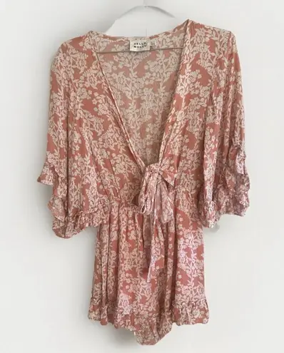 Hello Molly  Blush Pink Floral Front Tie Flutter Ruffle Romper Size S - Image 2