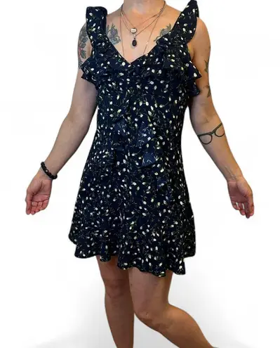 Prómesa Promesa Navy Yellow Floral Ruffle Strap Sleeve Sun Dress Large