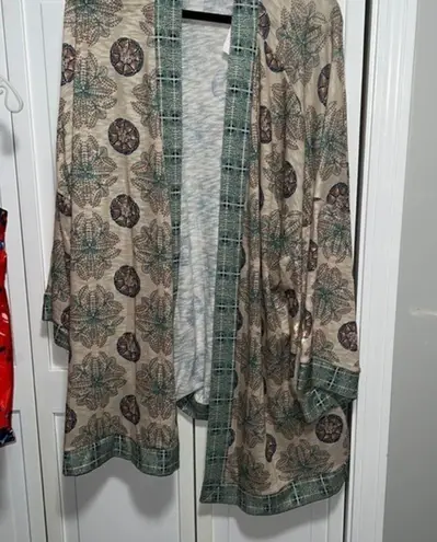 Suzanne Betro Taupe & Arcadia Green Geometric Kimono – Size 4X