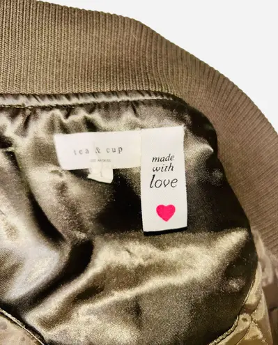 Tea & Cup LA Olive green satin Bomber Jacket Large