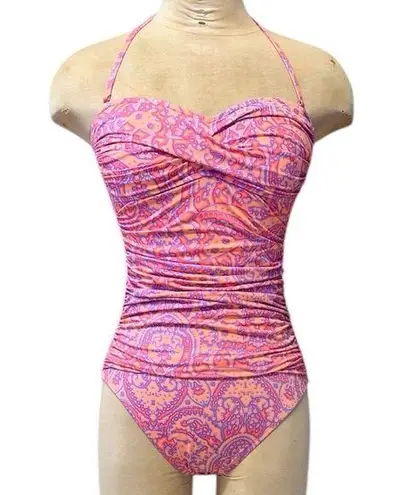 La Blanca Swimsuit One Piece Slimming Strapless Abstract 4 6