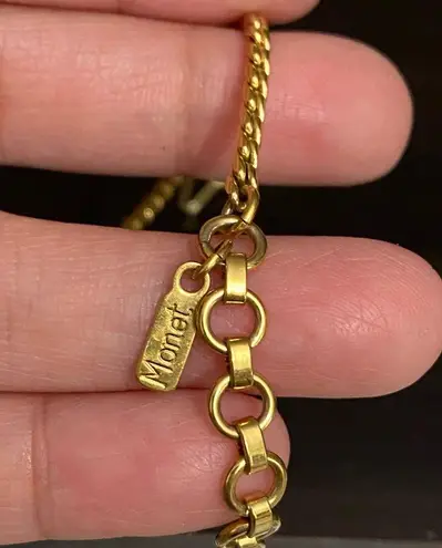 Crescent Vintage MONET Ruffled Bar Pendant Choker Gold tone Necklace