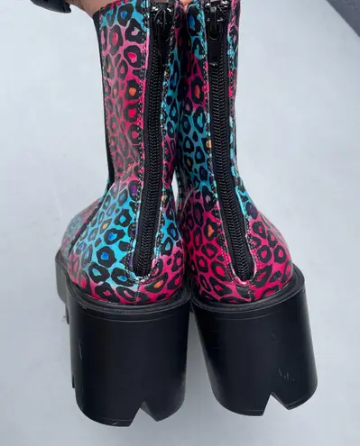 Bumper Chunky Y2K Cheetah Platform Heel Purple Blue Boots