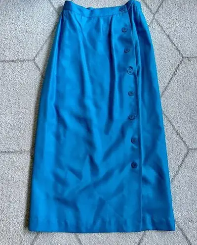 Breckenridge 100% Silk Bright Blue Button-Front Maxi Skirt Size 8