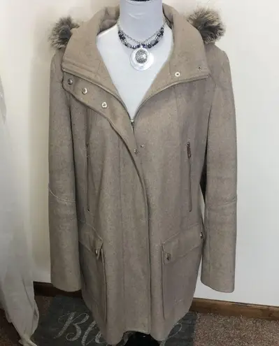 a.n.a faux fur trimmed tan wool pea coat size XL