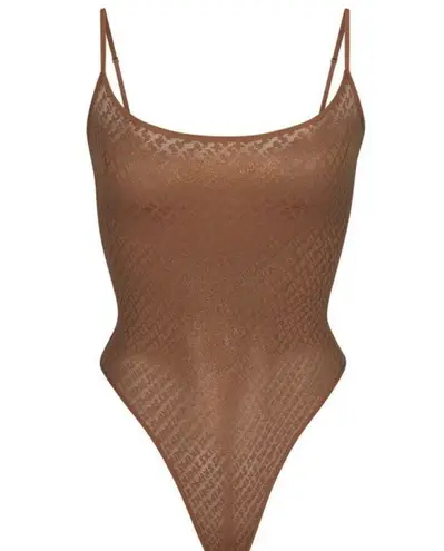 SKIMS Logo Brown Mesh Foil Cami Bodysuit / Size XS