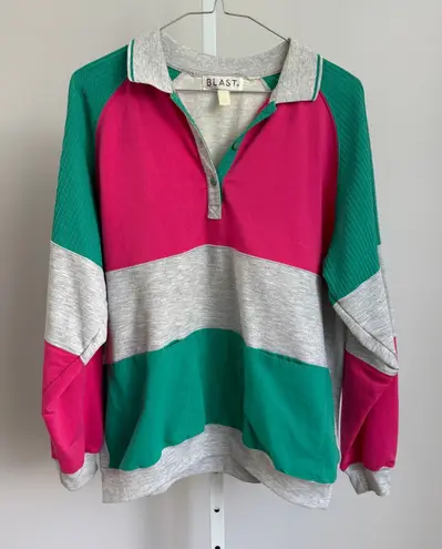 Vintage BLAST Color Block Sweatshirt Long Sleeve Pullover Casual Top Pink Size L