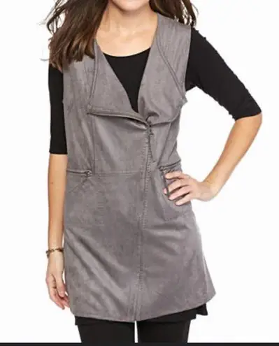 Sophie Max Studio Gray Faux Suede Longline Moto Vest