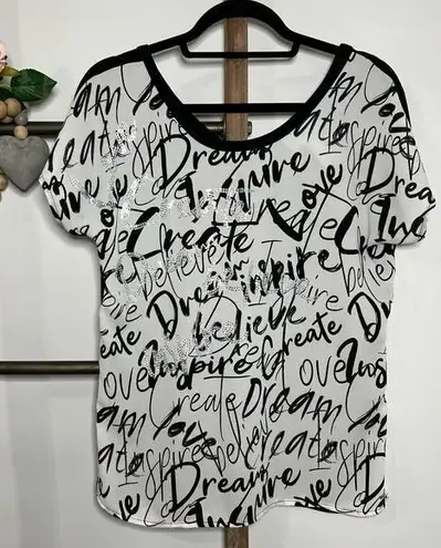 Joseph Ribkoff Short Sleeve Black White Sequin Graffiti Print Tee Size 4