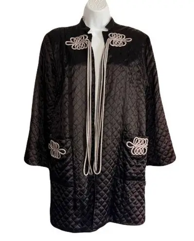 Vintage A Marfay Original Black Quilted Satin Mandarin Bed Jacket, Size 16