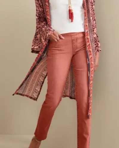 Soft Surroundings Ultimate Straight Leg Full Length Pull On Jeans Pink Medium