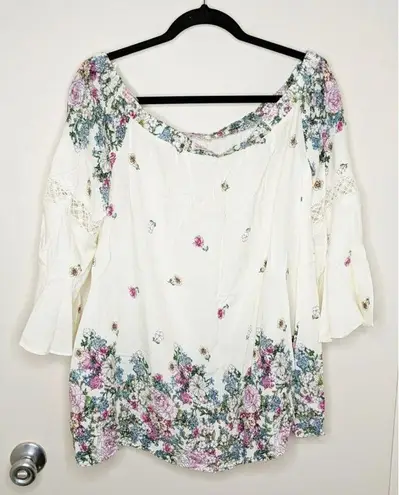 Tassels N Lace OTS Bell Sleeve Top - Size L - NWOT