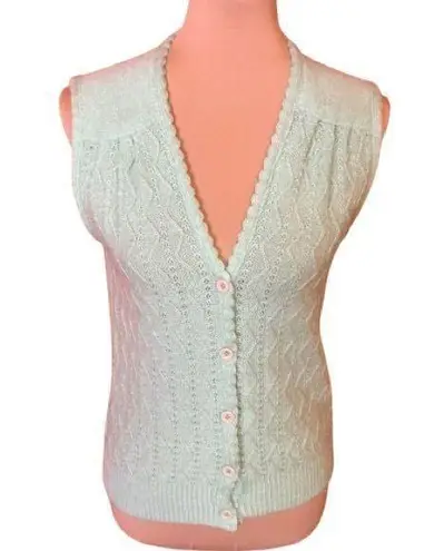 Vtg 70s mint green cardigan vest Size M