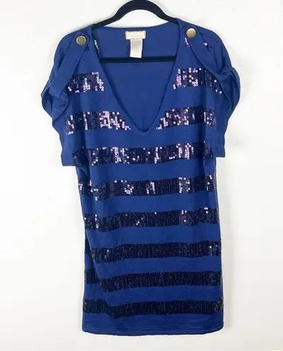 Baby Phat Blue Wool Blend Sequin Deep V-Neck Short Sleeves Sweater Dress Size 2X