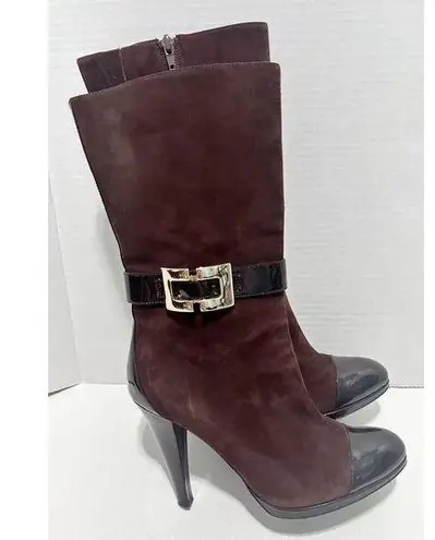 INC International Concepts Margaret Suede Leather Heeled Boots Booties Brown 9.5 Brown