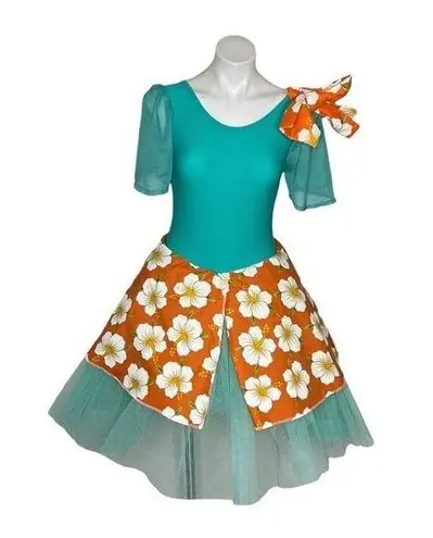 HANDMADE Turquoise Tutu Dress Costume Orange Skirt Floral Anthurium Flowers