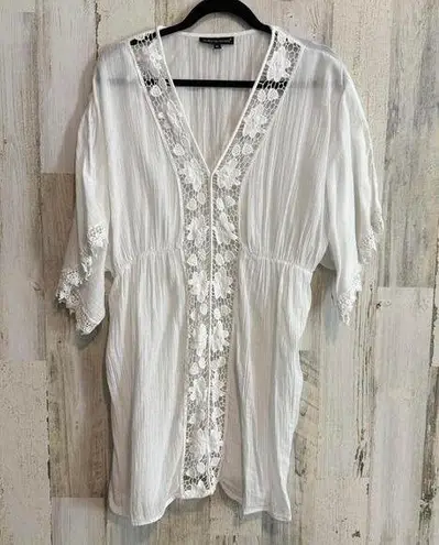 *Club Z Collection Women's XL White Lace Trim Kimono Swim Beach Summer