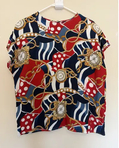 Vintage VTG Woodsbury Nautical Rope Compass Journey Blouse Shirt Womens Medium