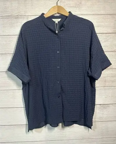 Max Studio ‎ Navy Blue New Button-Down Shirt Short Sleeve Large Casual Light - Image 1