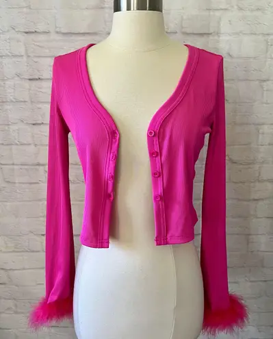 Boutique NEW Pink Feathered Cardigan