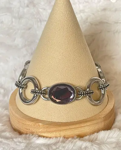 Lia Sophia Signed Toggle Bracelet – Abalone & Purple 7.5”