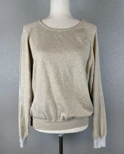 J. McLaughlin Womens Contrast Sweater Size XL Beige Gray Cotton Modal Elbow Patch