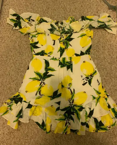 Luxxel Mini Dress Lemon Off The Shoulder White and Yellow Floral