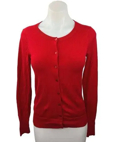 EXPRESS  Red Knit Round Neck Long Sleeve Button Down Cardigan Sweater Top Size M