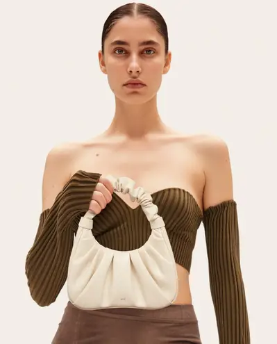 JW Pei Gabbi Ruched Hobo Handbag Ivory Vegan Leather Small Hobo Bag Like New