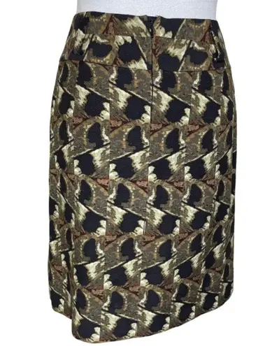 Etcetera Brown Abstract Pattern Wool Silk Straight Pencil Skirt Belt Loops XS