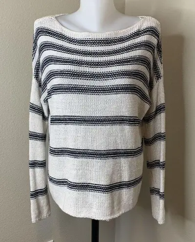 Vince Linen Striped Sweater Pullover Scoop Neck Loose White Blue Sz Small Top