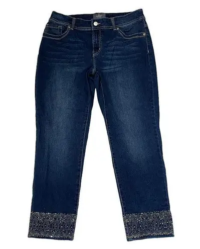 Chico's So Slimming By  Womens Jeans Size 0.5 Capri Jeweled Ankles Blue 31X27