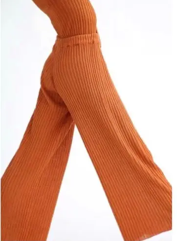 Baserange 100% linen etel long sleeve rib top with neck tie in umber NEW