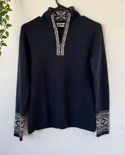 Meister Megan Jacquard Print Zip Neck Sweater Sz M Blue Size M