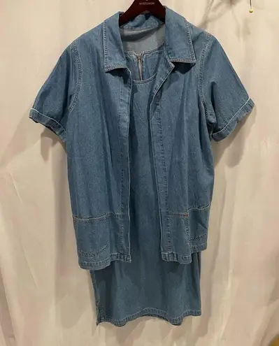 Y2k denim 2 piece shift dress and open jacket with pockets set Blue Size 1X