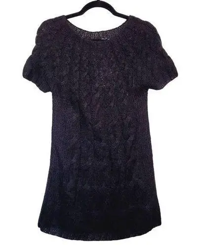 Kensie  Women Size M Black Mohair Blend Short Sleeve Cable Knit Sweater Dress NWT