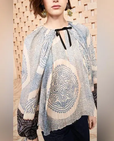 Ulla Johnson Pauline Printed Silk Chiffon Blouse Moonstone Blouse Size 6 Peasant