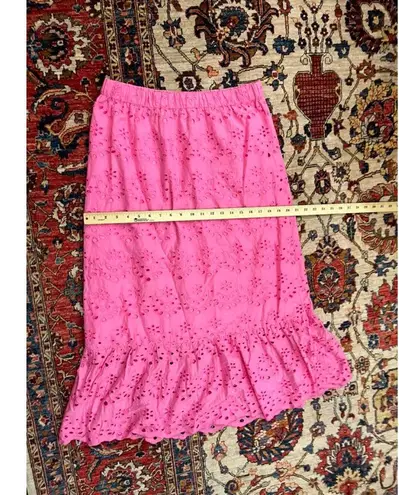 Calypso St. Barth Pink Eyelet Embroidered Midi Skirt Cotton Lined Women’s M