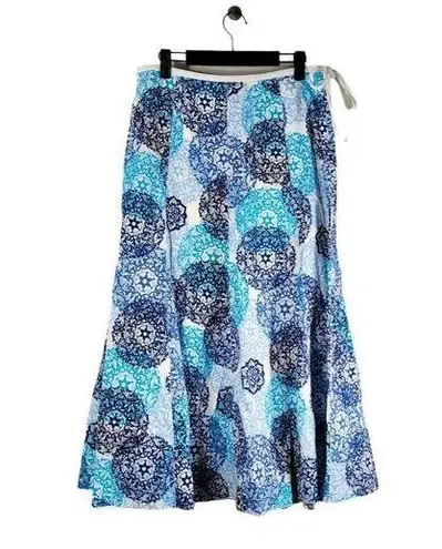 Talbots  Womens 10 Floral Geometric Pleated Skirt Blue Wildflowers Cotton Lined