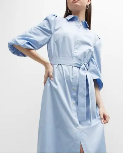 Misook Puff Sleeve Belted Button Up Midi Shirt Dress Blue Sz XL NWT