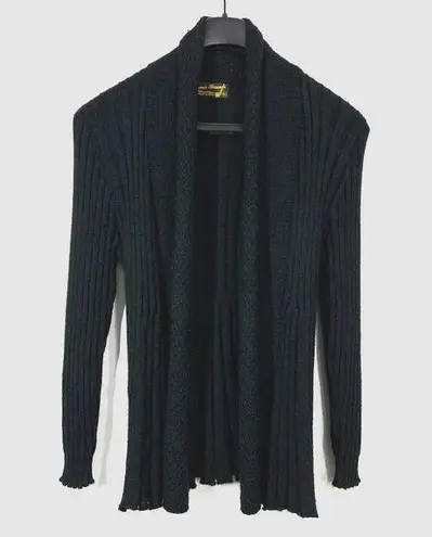 Designer Threads 100% Alpaca Open Front Cardigan Sweater XL Black Hand Made Knit